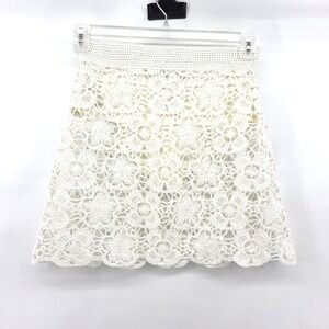 Mango MNG Womens Small White Floral Crochet Lace Mini Skirt Boho Lined 70341